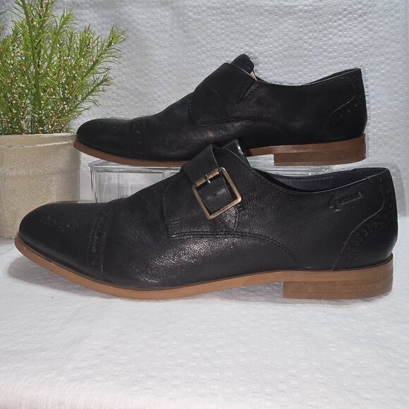 GABICCI BLACK BREATHABLE LEATHER SLIP ON SHOE LOAFER WITH BUCKLE DETAIL MENS 8 - Picture 10 of 13